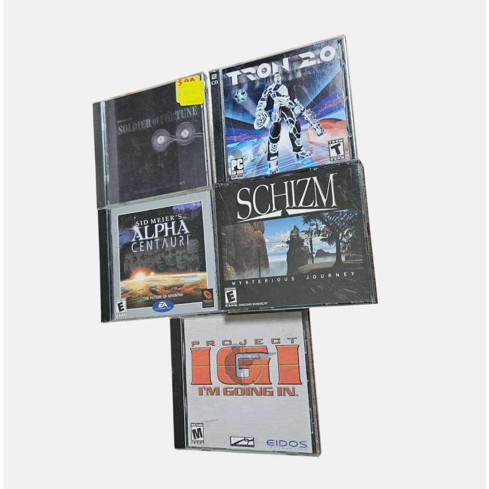 Lot of 5 PC Games Retro - Soldier of Fortune, Tron 2.0, Schizm, Alpha Centauri